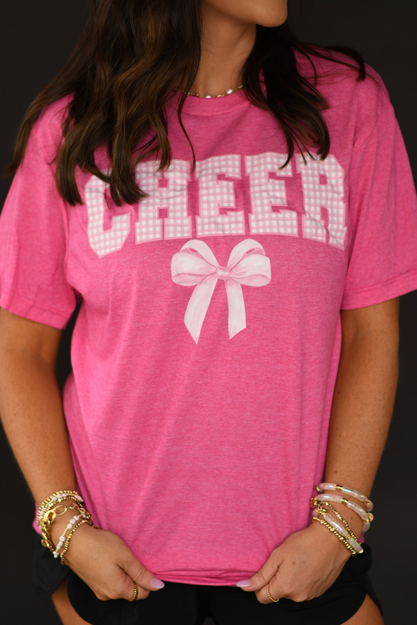 Cheer Gingham Bow Tee
