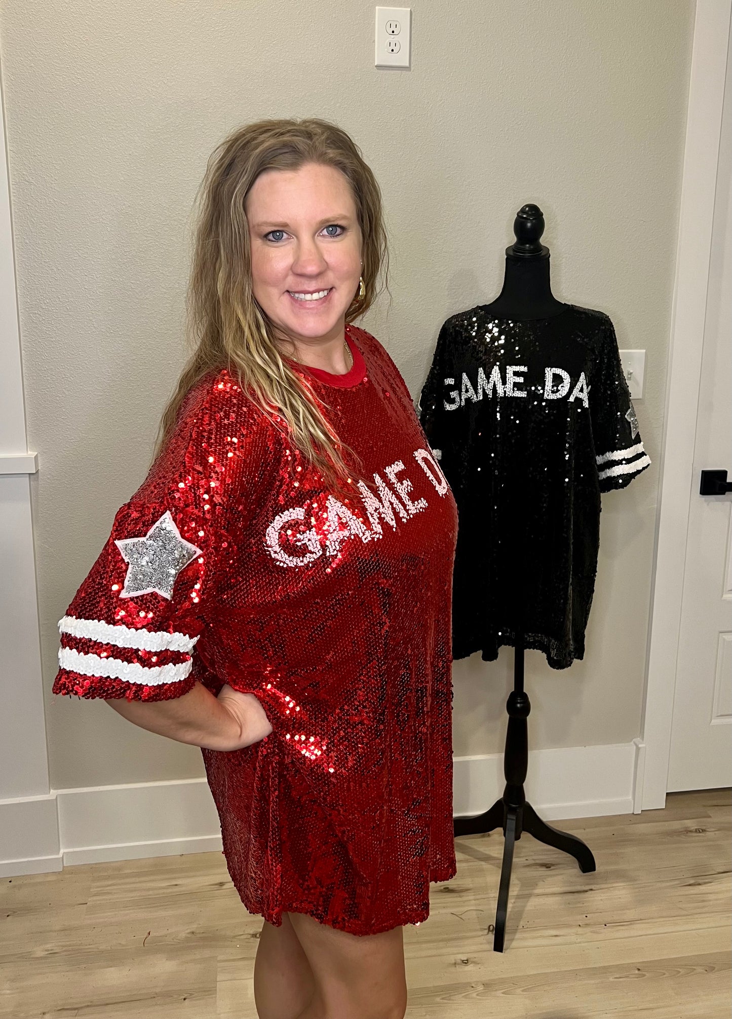 (M) Red Sequin Game Day Dress