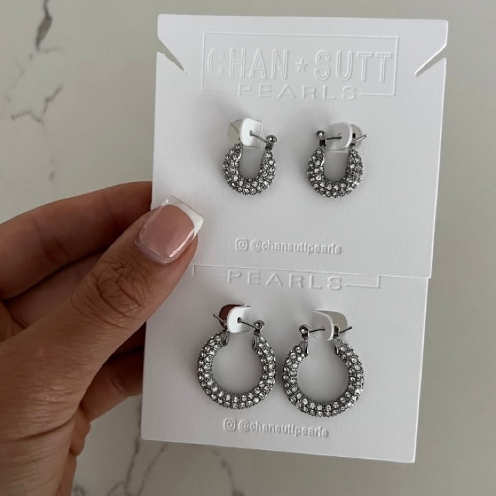 SILVER DIAMOND HOOPS