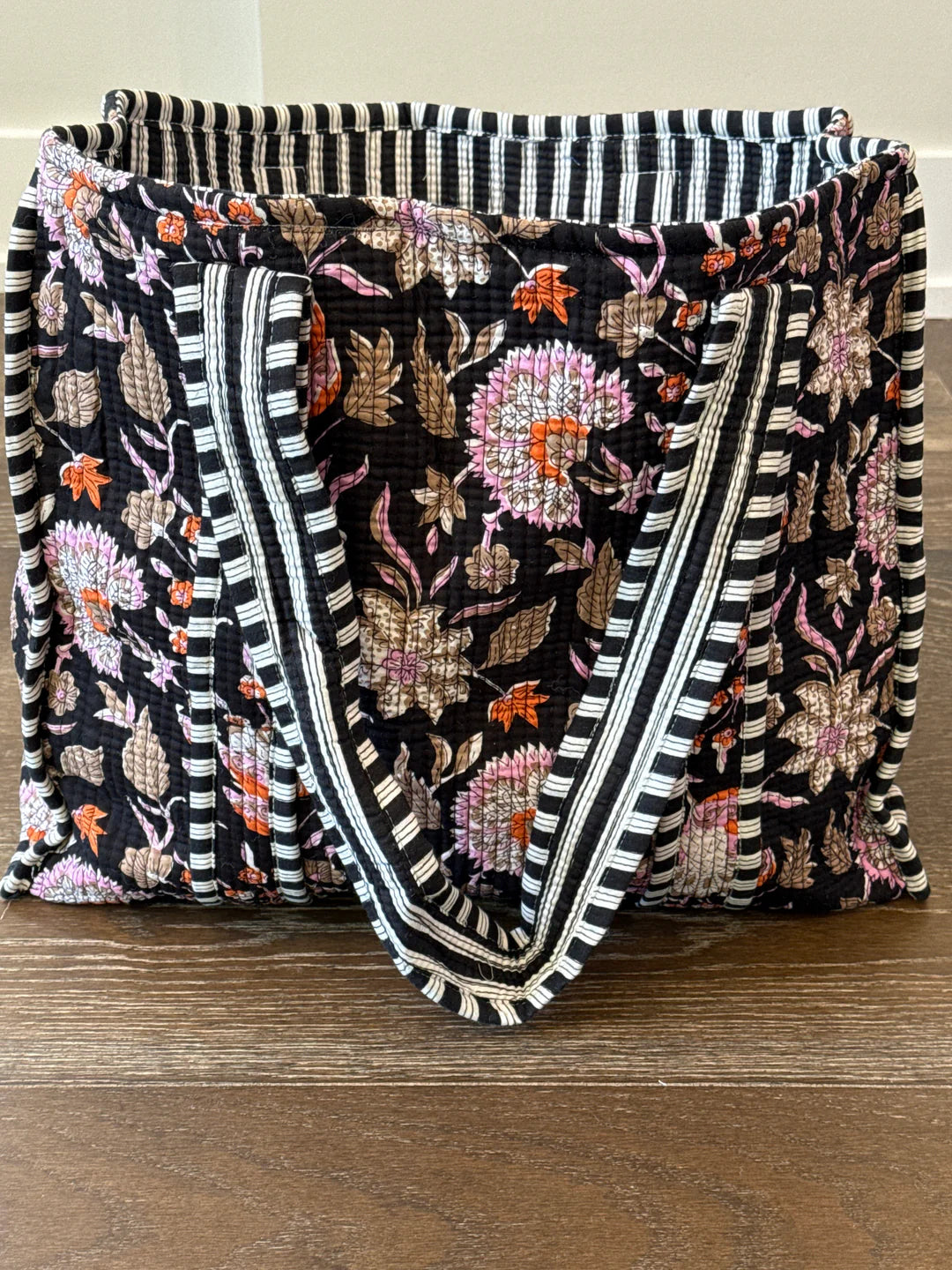 Dark Floral Quilted tote