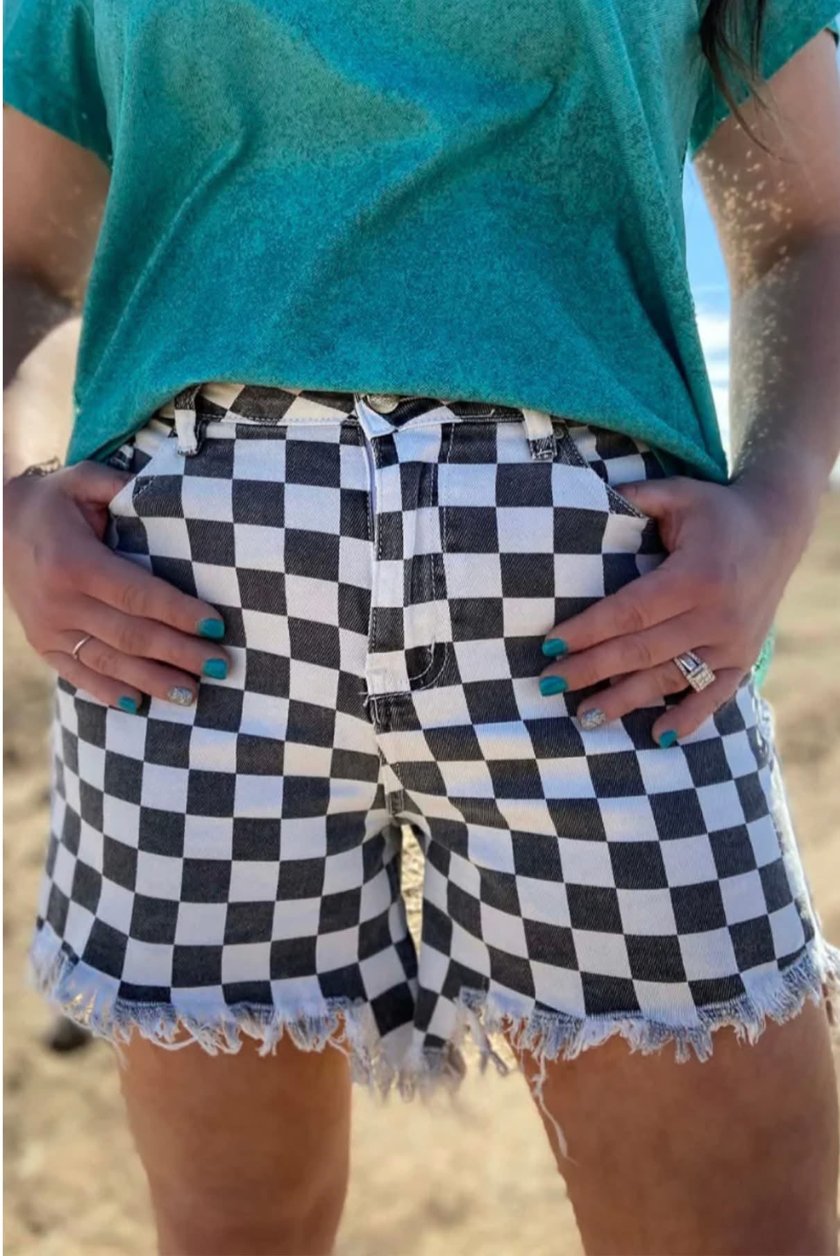Kreek Checkered Denim Shorts