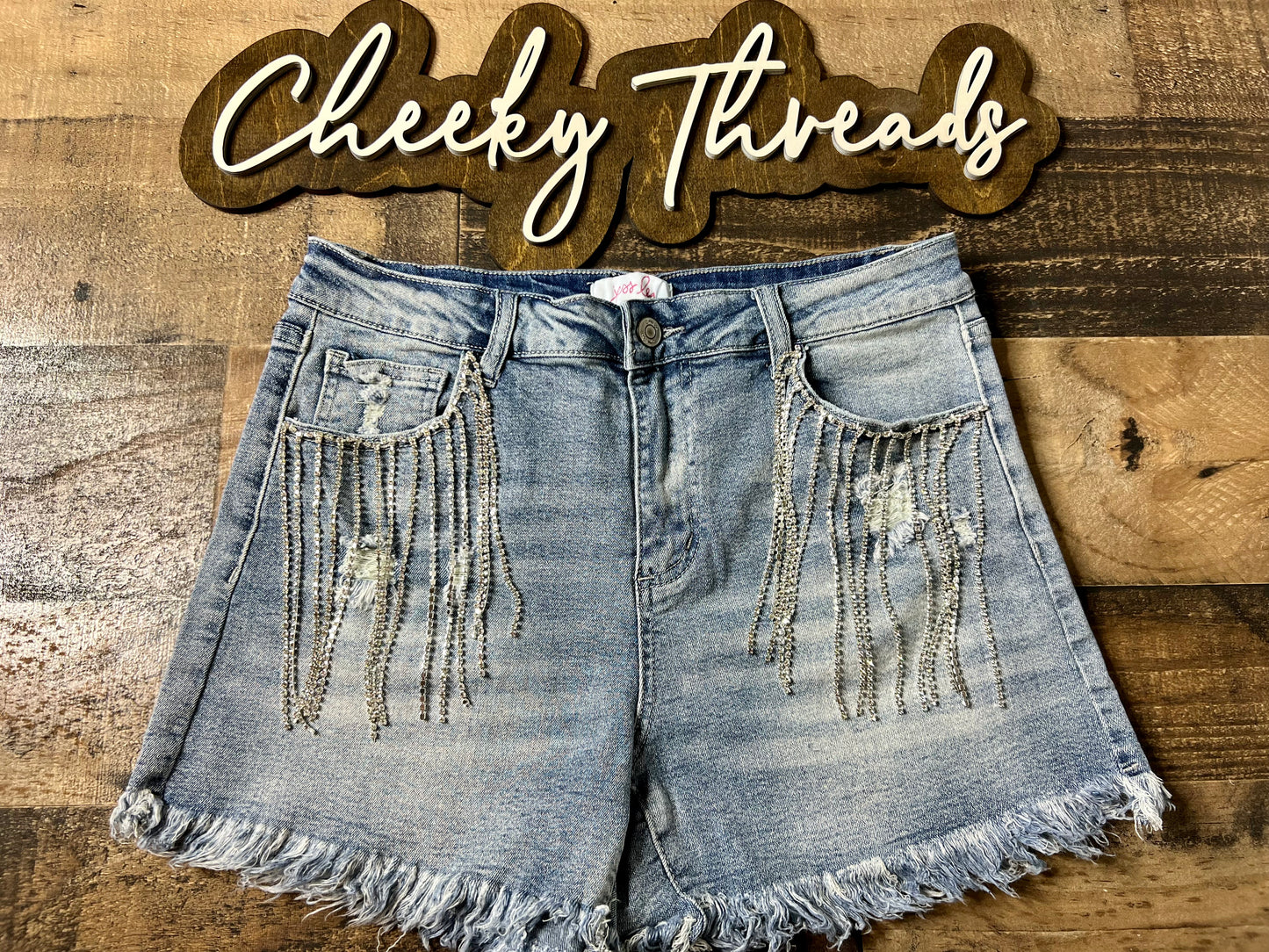 (2X & 3X) Zeppelin Fringe Rhinestone Shorts