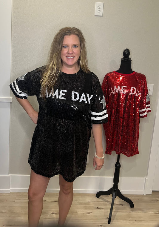 (S & M) Black Sequin Game Day Dress