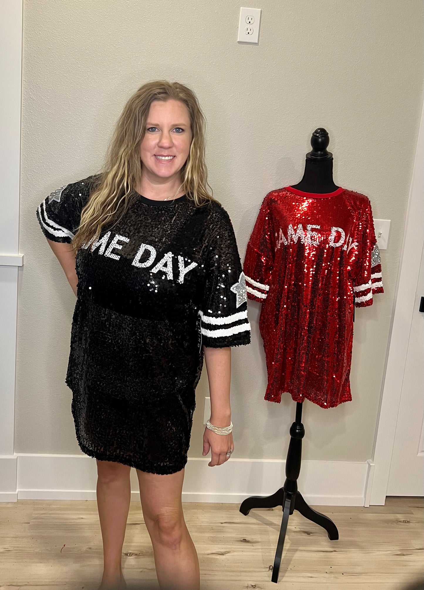 (S & M) Black Sequin Game Day Dress