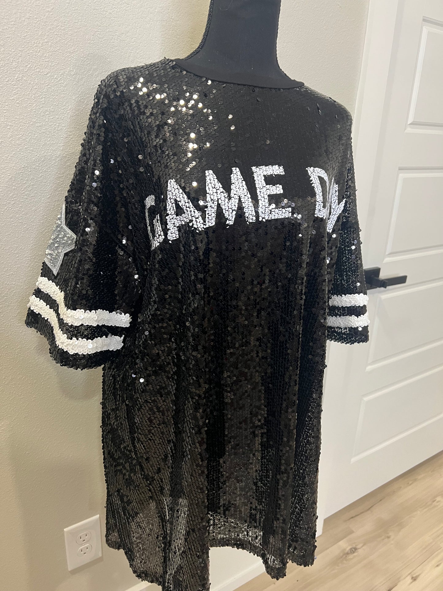 (S & M) Black Sequin Game Day Dress