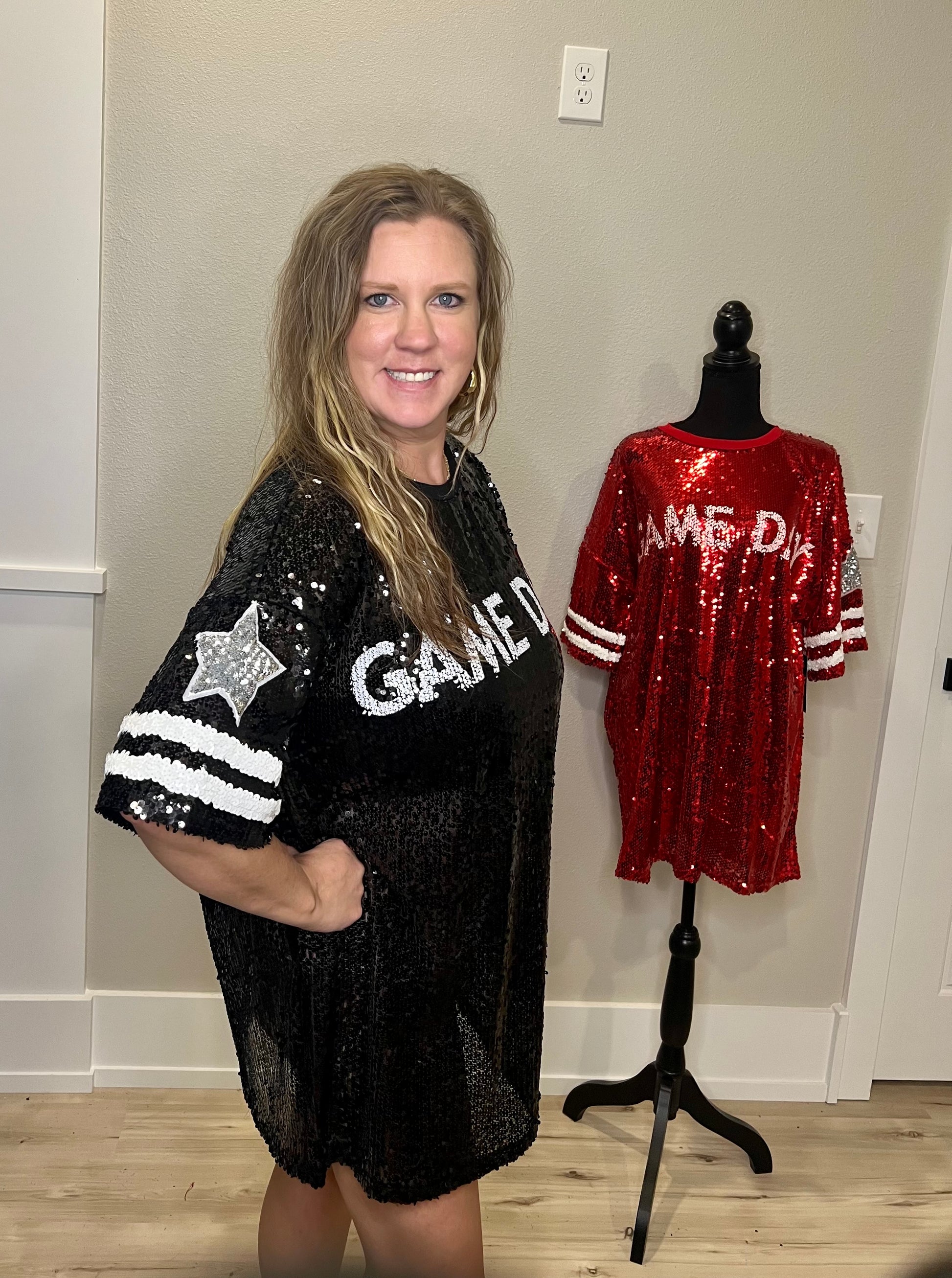 M) Black Sequin Game Day Dress Cheeky Threads M) Black Sequin Game Day Dress Cheeky Threads