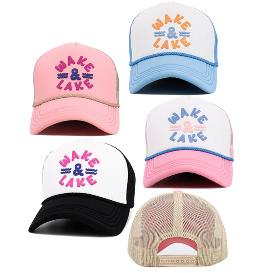 WAKE and LAKE Letter Foam Trucker Hat Mesh Cap