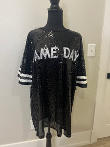 (S & M) Black Sequin Game Day Dress