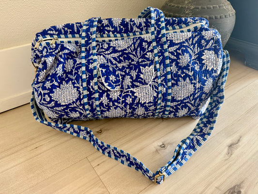 Serene Blue Floral Quilted Duffel
