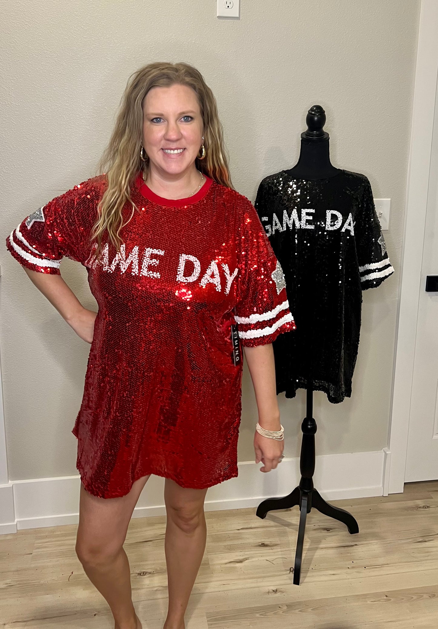 (M) Red Sequin Game Day Dress