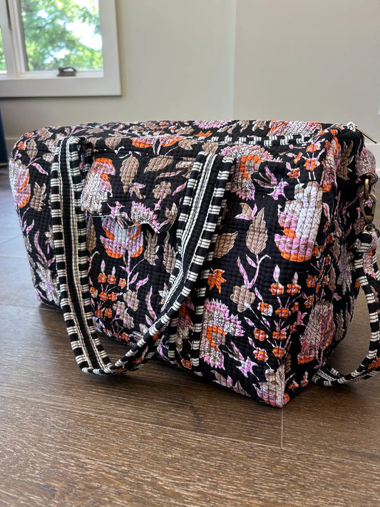 Dark Floral Quilted Duffel