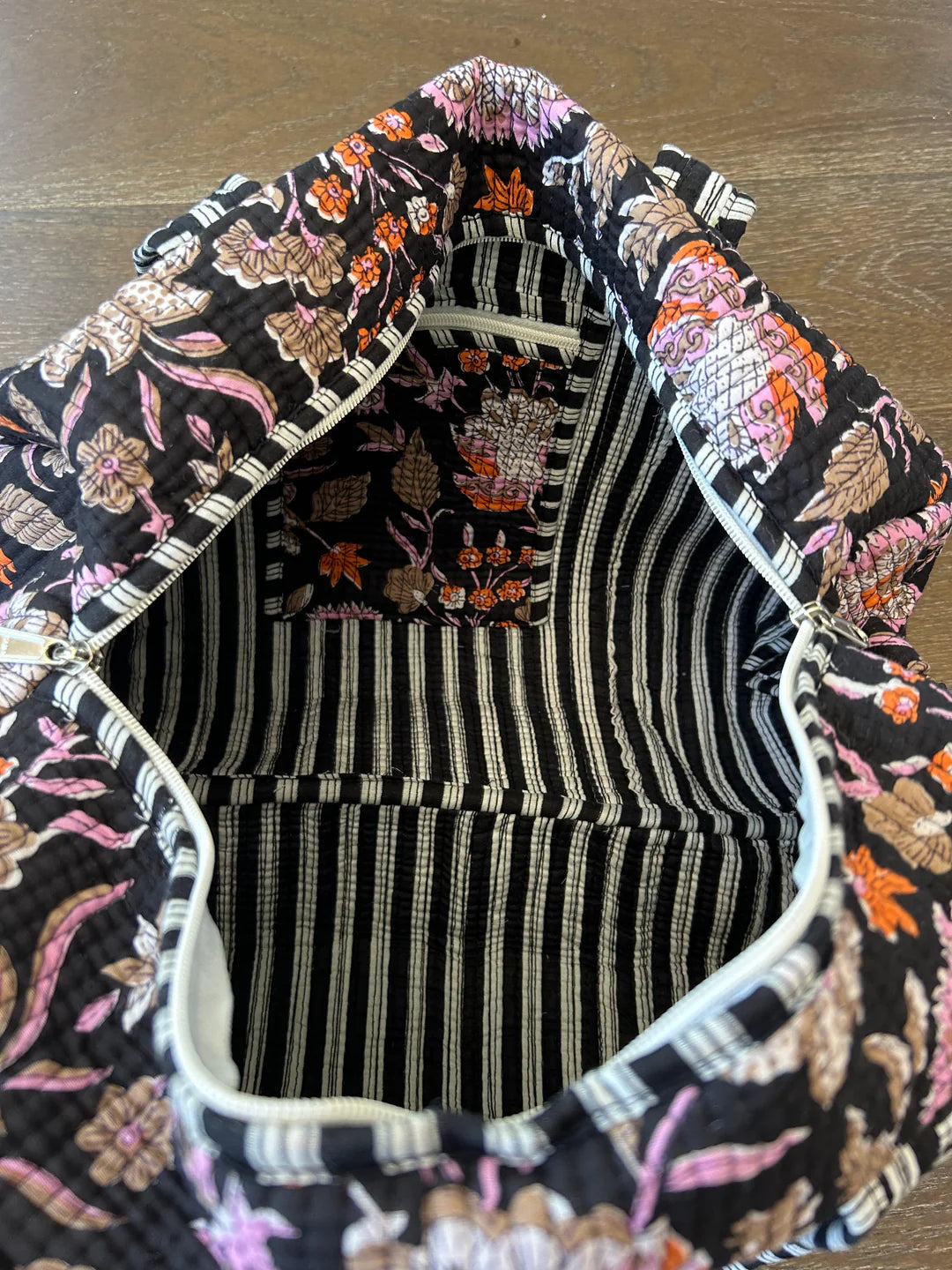 Dark Floral Quilted Duffel