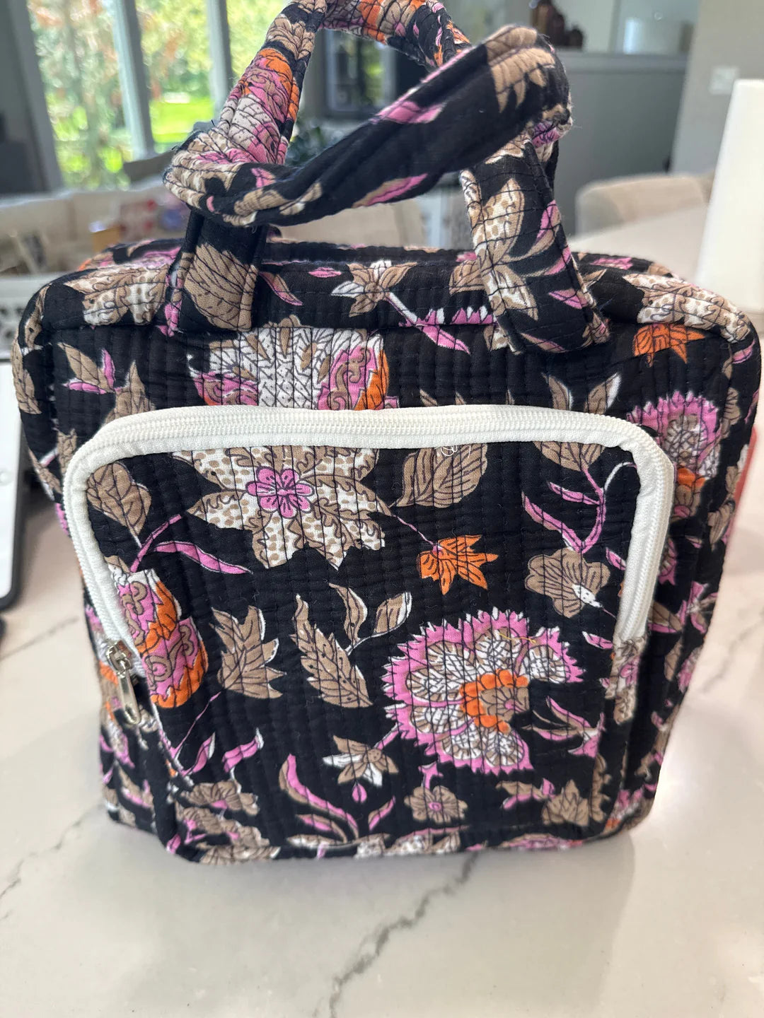 Dark Floral Quilted Duffel