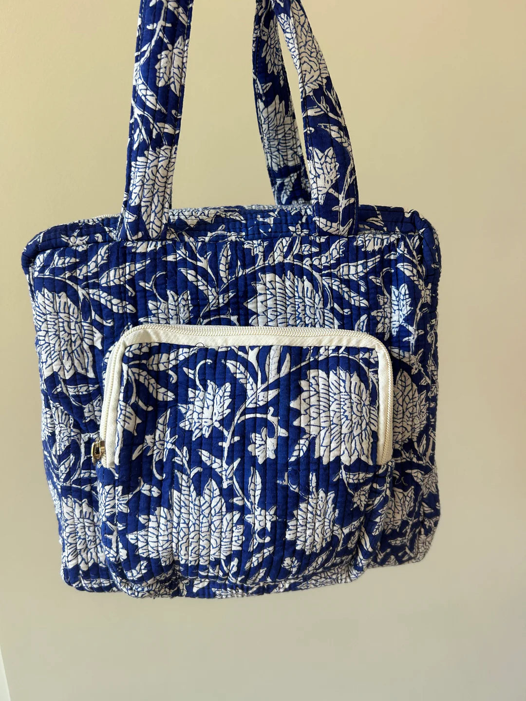 Serene Blue Floral Quilted Duffel