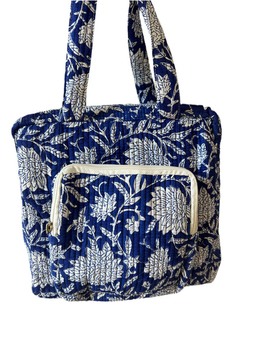 Serene Blue Floral Quilted Duffel