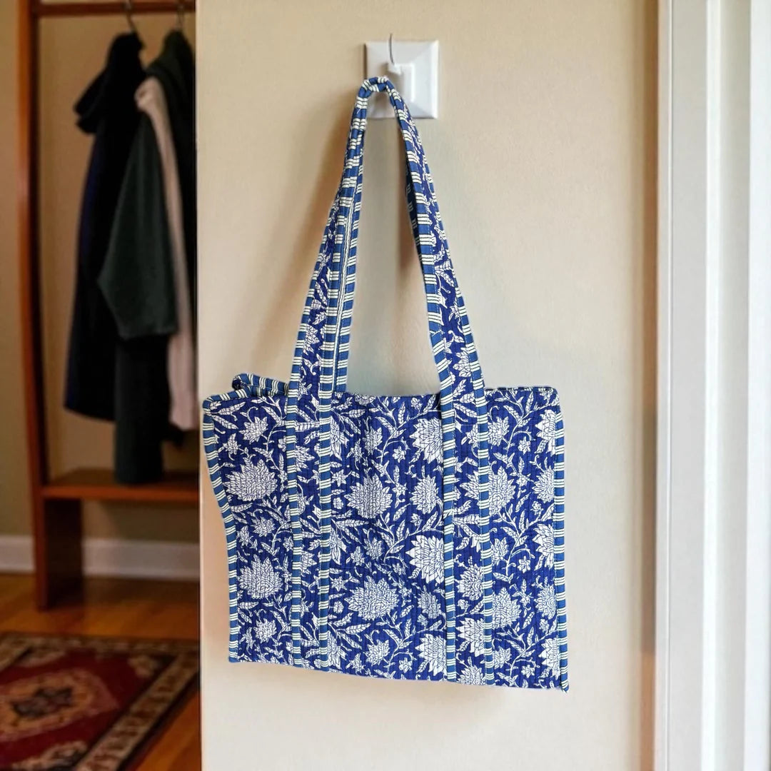 Serene Blue Floral Quilted tote