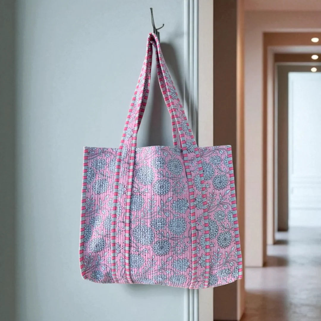 Pink Petal Floral Quilted tote