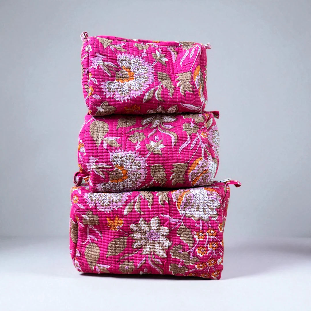 Fuchsia Bloom Quilted Toiletry Set
