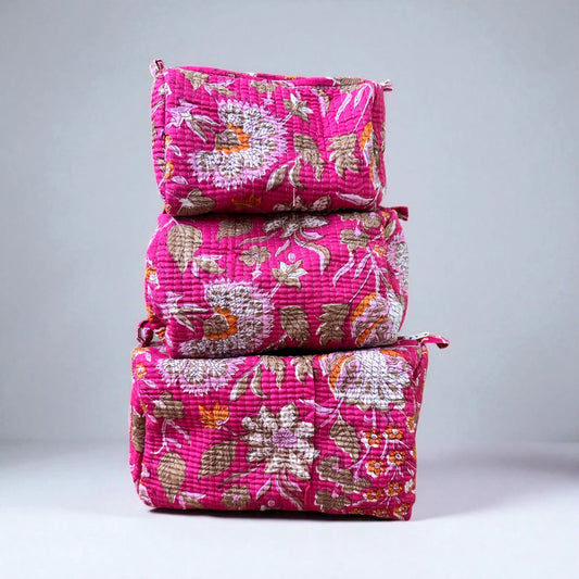 Fuchsia Bloom Quilted Toiletry Set