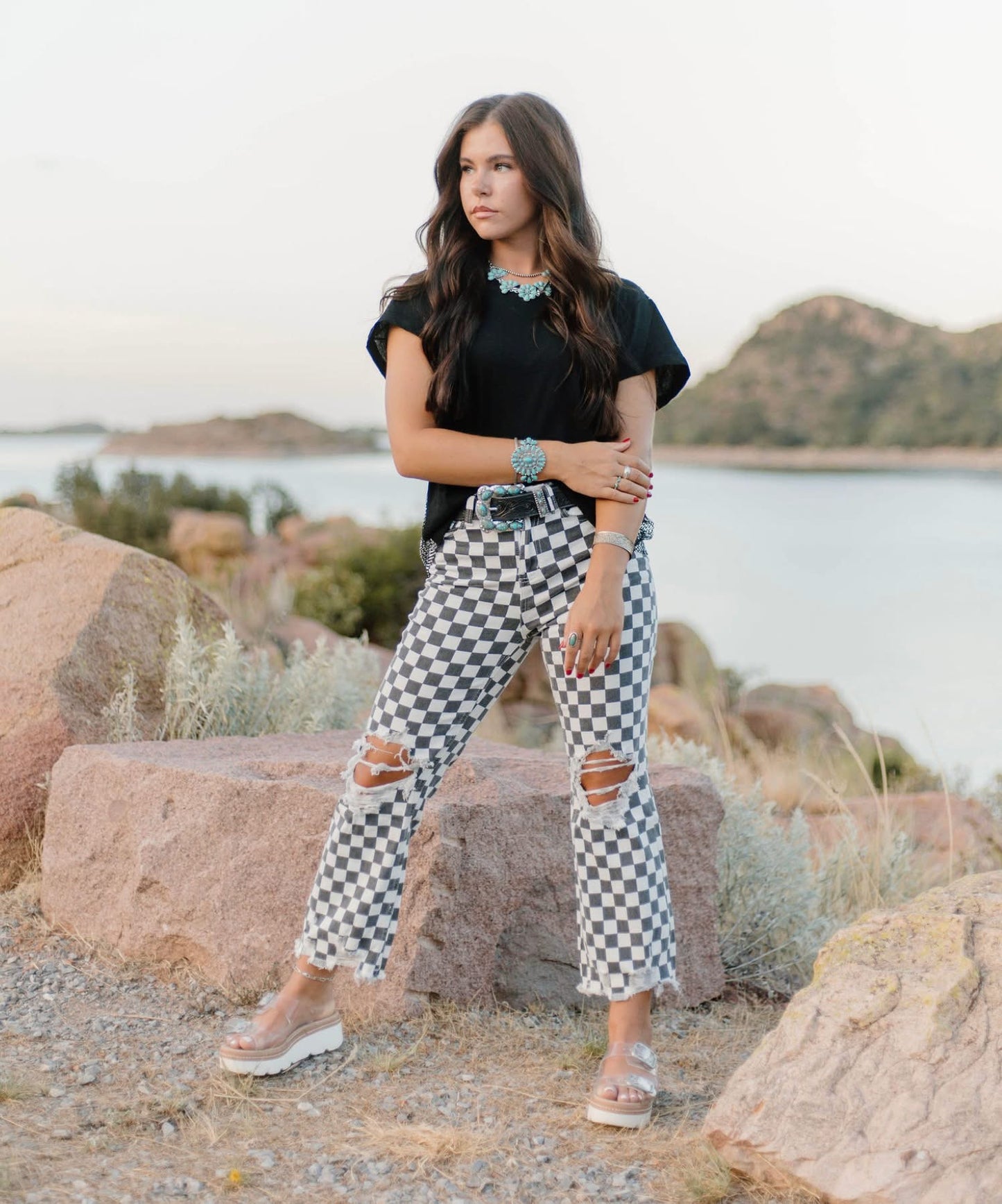 Round the Track Checkered Jeans
