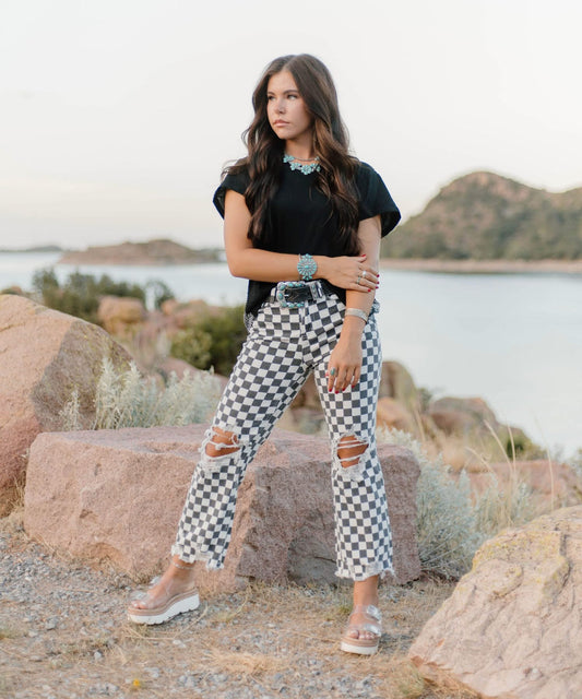Round the Track Checkered Jeans