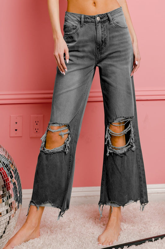 Distressed Vintage Wash Wide Leg Pants