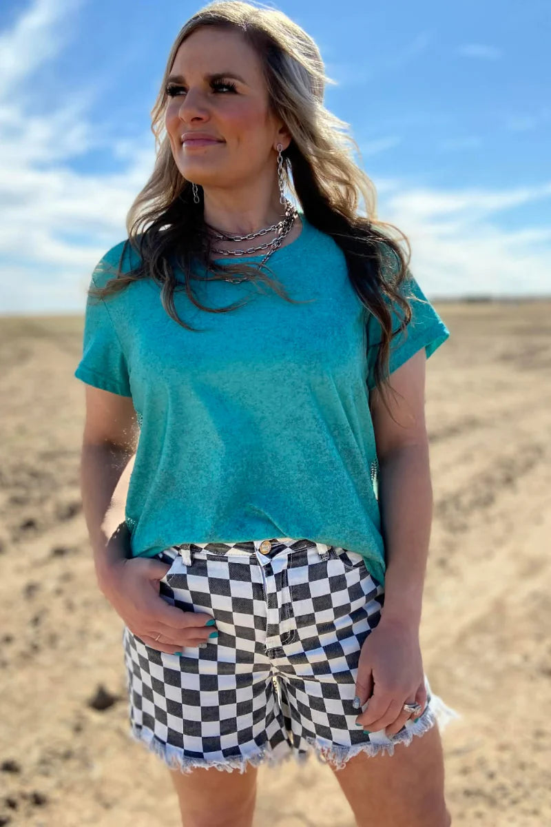 Kreek Checkered Denim Shorts