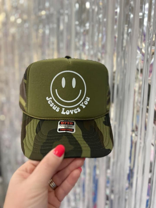 Camo Jesus Loves You Trucker Hat