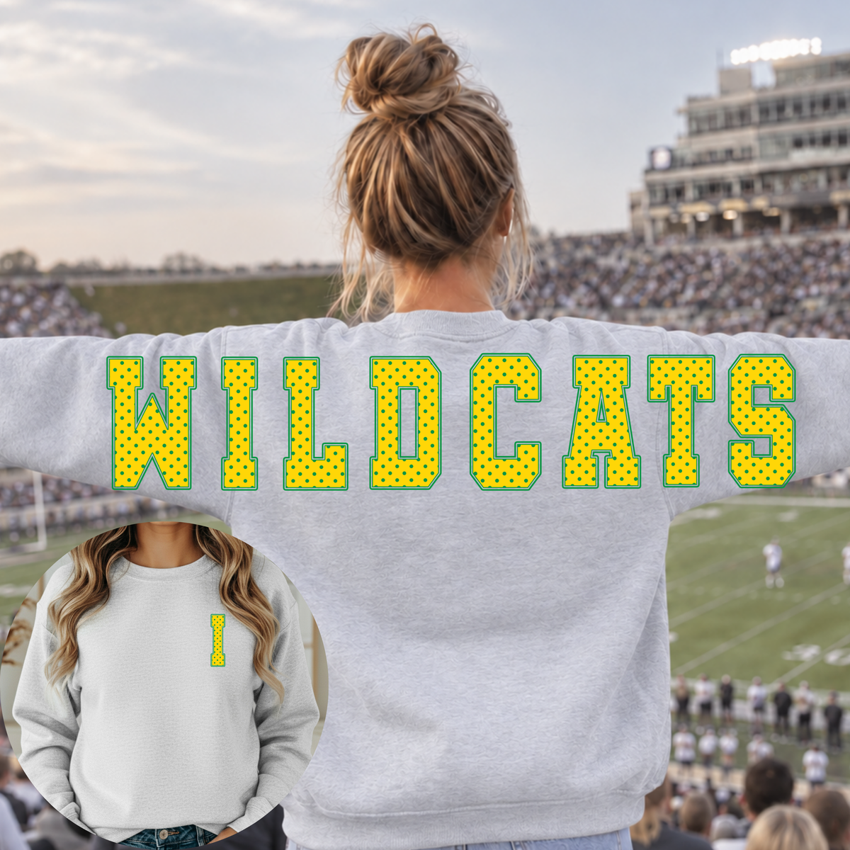 Polka Dot Large Print Sweatshirt - Wildcats