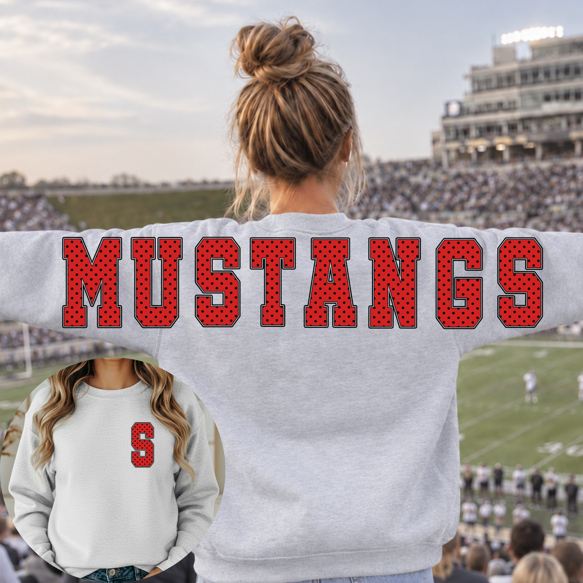 Polka Dot Large Print Sweatshirt - Mustangs