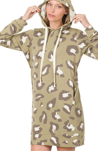 Olive Leopard Hoodie Dress